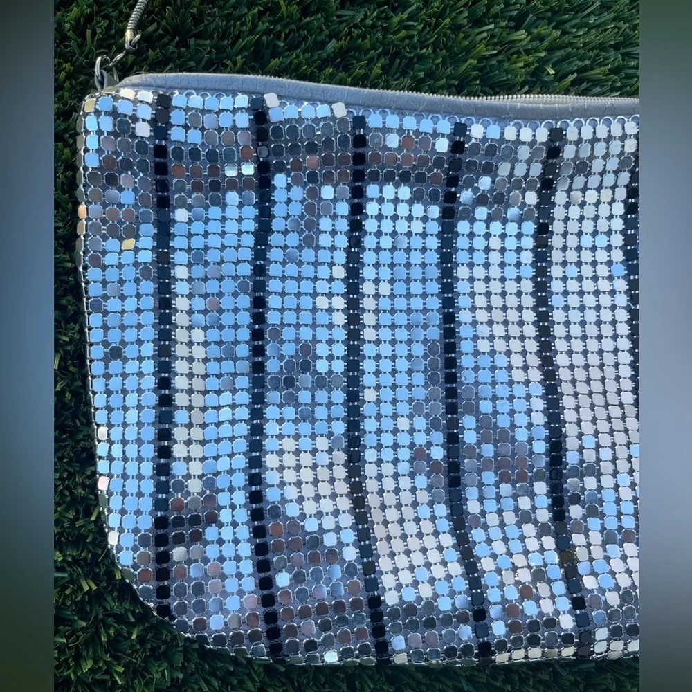 Metal Mesh Silver and Black Shoulder Bag